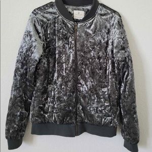 Womens olive velvet bomber jacket
